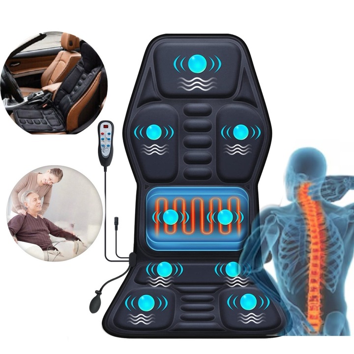 Shiatsu teljes testmasszázs matrac, BIGLISTENING®, deréktámasz funkció, 9 masszázsmód, 9 masszázs sebesség, high-end bőr, háttámla masszázspárna a fáradtság és stressz enyhítésére