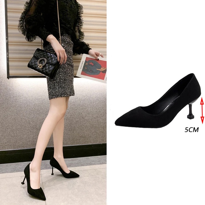 Pantofi cu toc inalt, Piele intoarsa, inaltimea tocului 5 cm, Negru, 36EU