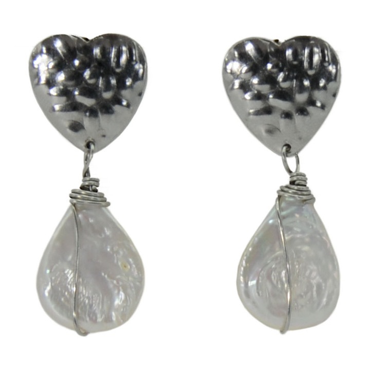 Cercei Silver Heart din perle baroc si baza din otel inoxidabil