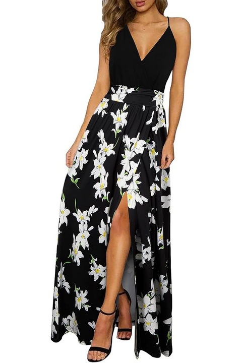Rochie casual dama, negru floral, model 19, marimea XL, Newshows
