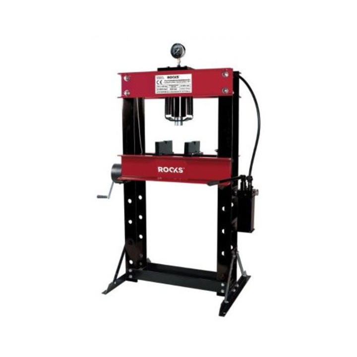 Presa hidraulica, ROOKS 50T, dubla, cu manometru, negru/rosu