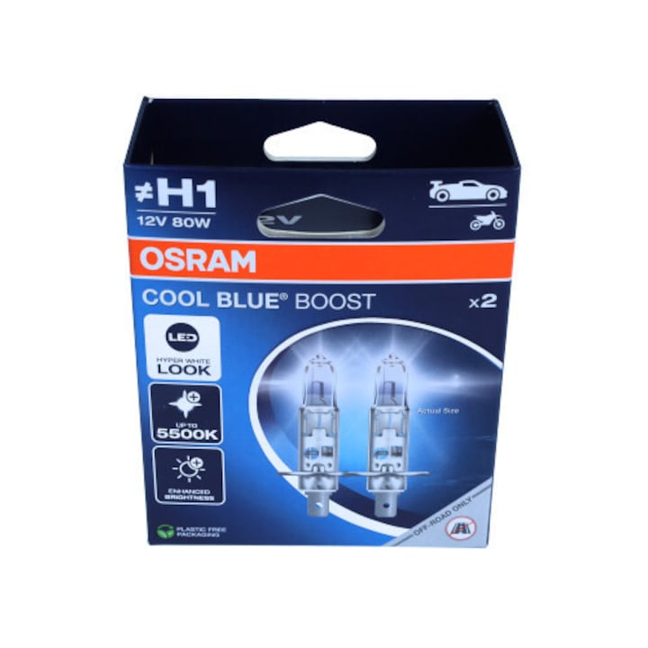 Халогенни крушки H1 Osram COOL BLUE Boost 80W, 12V, 2 броя, 5500K