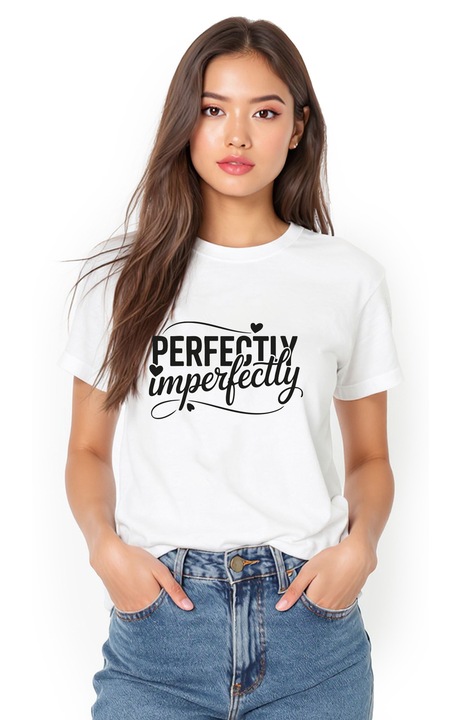 Tricou alb de dama din bumbac cu imprimeu text urban, Casual stylefwqfwq, Alb
