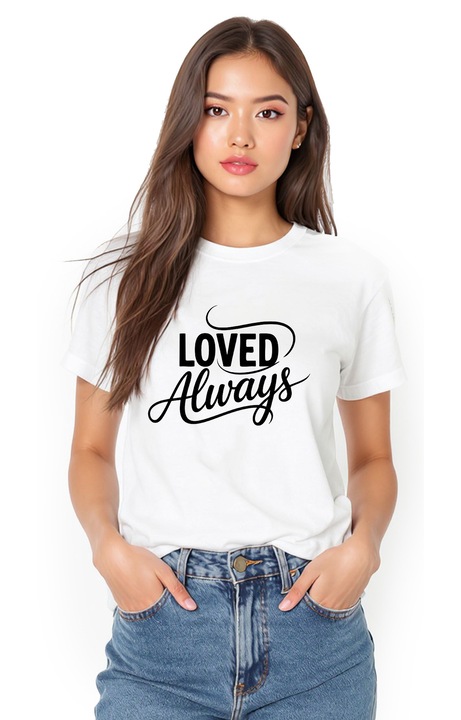 Tricou alb de dama din bumbac cu imprimeu artistic colorat