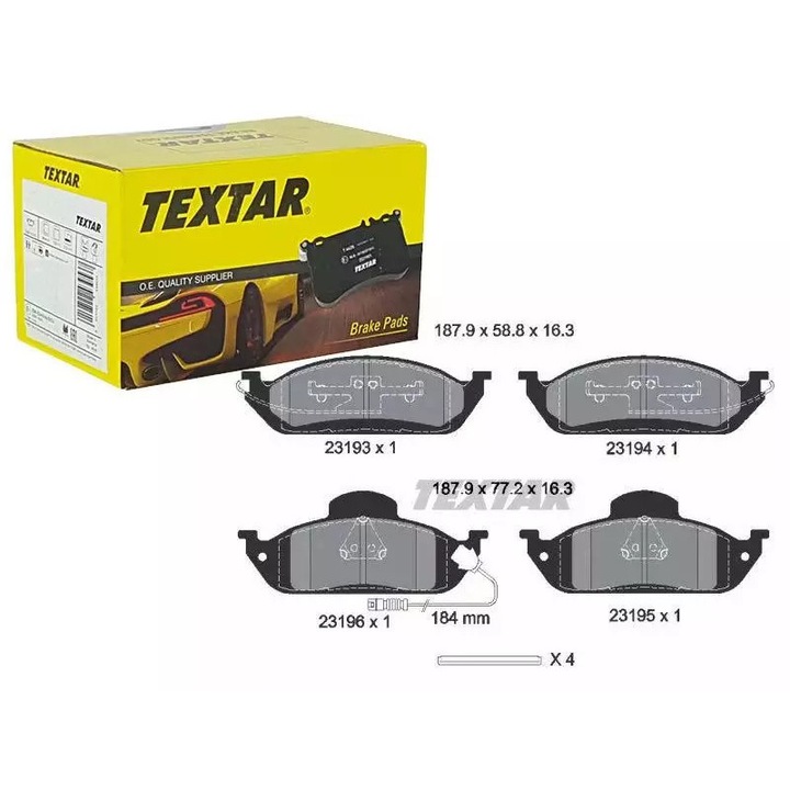 Ruville fékbetét Mercedeshez, 187,9x77,2x16,3mm, figyelmeztető rendszerrel, első