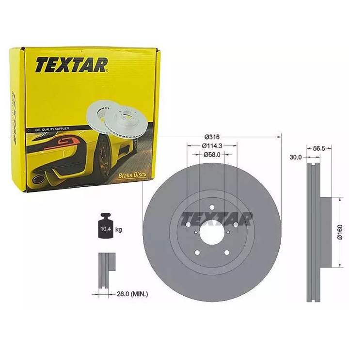 Disc frana Ruville, 316mm, 30mm grosime, 5/7 gauri, fara piasta, set pentru automobile personale, Textar