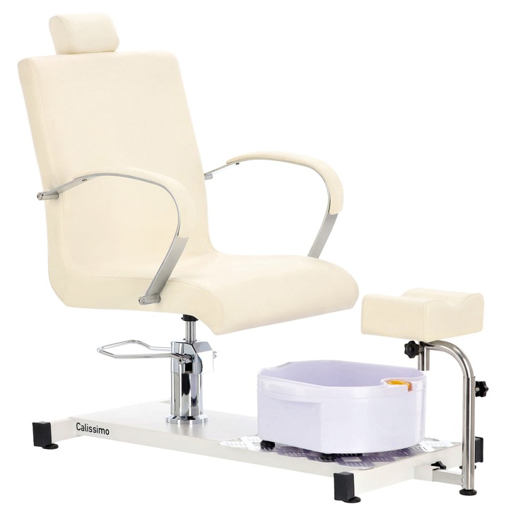 Scaun cosmetic pedichiura Calissimo cu masaj, alb, dimensiuni 50x65cm