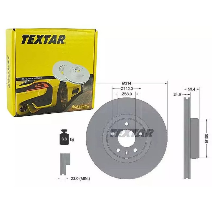 Textar féktárcsa, szellőztetett, 314x24,9mm, 5/6 lyukú, kő nélküli VW A6 2.0-3.0 TDI 04-11-hez