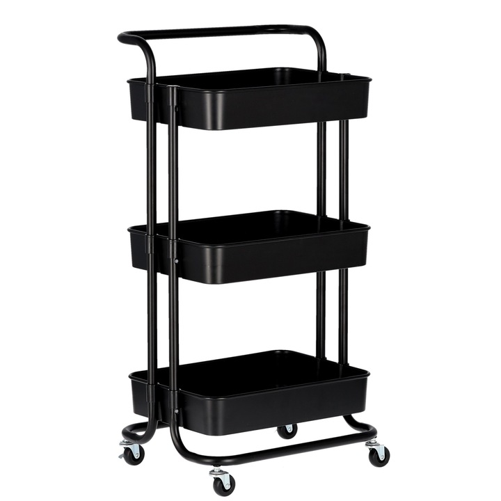 Suport cosmețician mobil Calissimo, negru, 84x45x32cm, cu roți rotative, multifuncțional