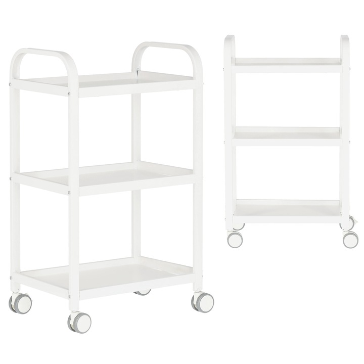 Gurulós kozmetikai kocsi, Calissimo, fehér, 51x34x85cm