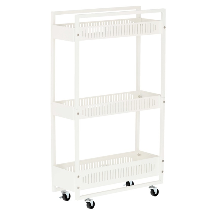 Carucior cu roti pentru salon de infrumusetare, Calissimo, functionalitate multipla, alb, 86x50x19.5cm