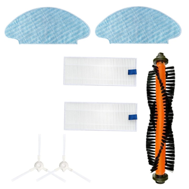 Set accesorii PAA-home® compatibil cu aspiratorul robot Rowenta Xplorer seria 50 RR7387WH, 1 perie centrala, 2 filtre, 2 lavete, 2 perii laterale