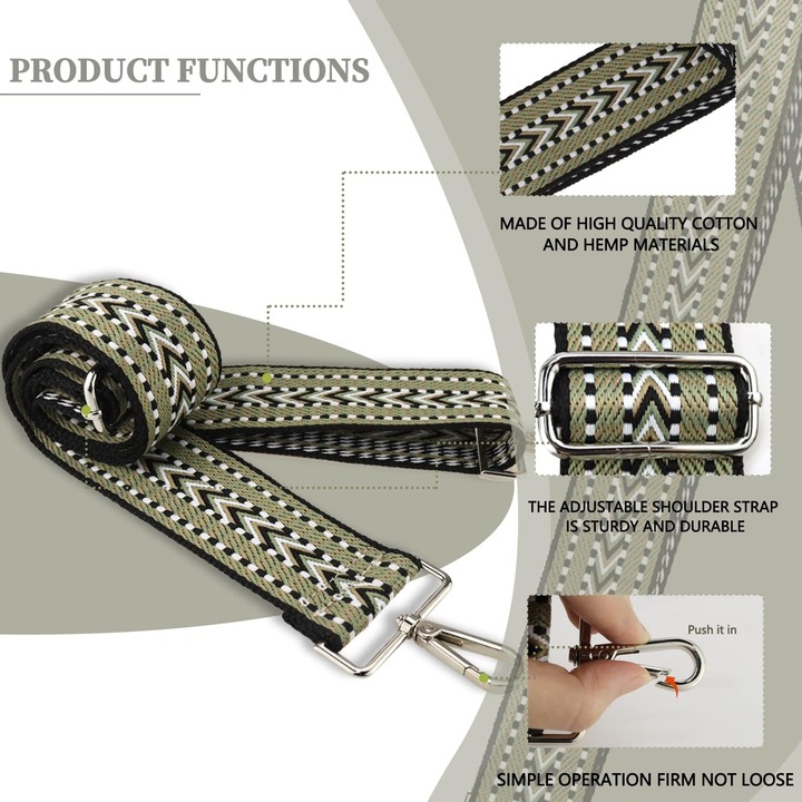 Állítható táskapánt 80-140 cm, 5 cm széles, fonott kivitel, fém karabinerekkel, univerzális táskákhoz, kézitáskákhoz, hátizsákokhoz