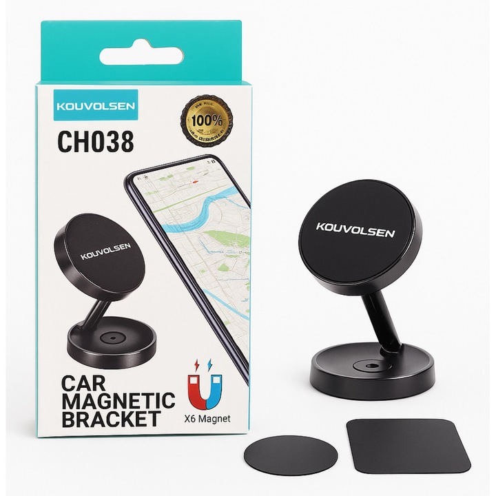 Mágneses autós telefontartó KOUVOLSEN CH038, 2 fémlemezzel