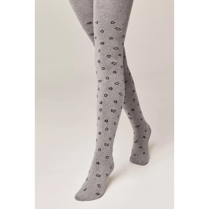 Ciorapi flausati penrtu copii, din bumbac, cu modele, Conte Kids Sof-Tiki 653, Gri