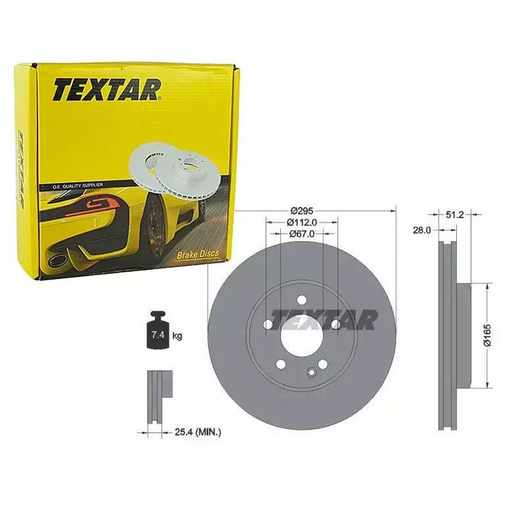 Disc frana ventilat Textar, 295x51.2mm, 7.4kg, pentru automobile, set fara piatra de roata