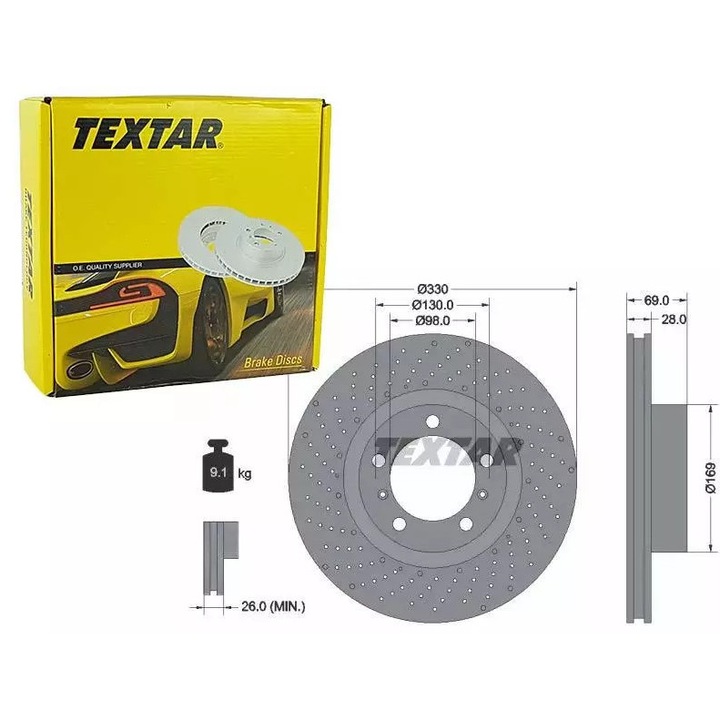 TEXTAR féktárcsa, perforált, szellőztetett, 330x28mm, autókhoz, készlet