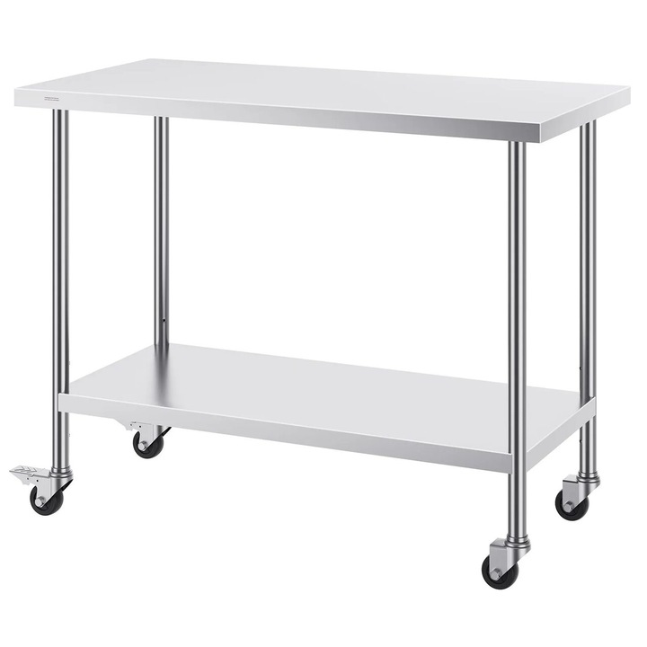 Masa de lucru Inox, pentru preparare alimente, 610 x 1219 x 954,6 mm, 1 x rafturi, 4 x roti