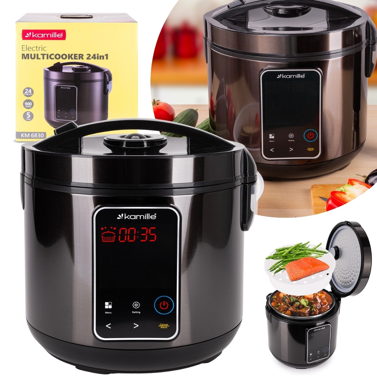 Multicooker electric Kamille KM-6830 – 900 W, L, 24 programe