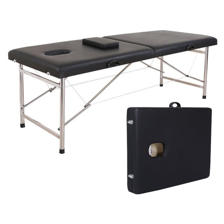 Масажна маса, масажно и козметично легло, сгъваема, екокожа, 8 кг, 180 x 60 x 65 см, преносима, СПА, макс. 160 кг, черна, Dr Denis™