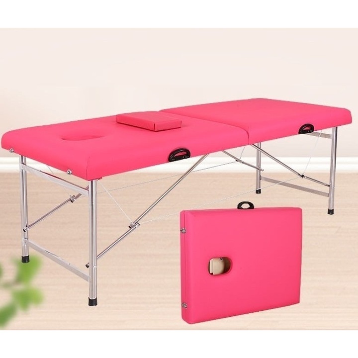Масажна маса, козметично легло, сгъваема, екокожа, 8 кг, 180 x 60 x 65 см, преносима, СПА, макс. 160 кг, розова, Dr Denis™