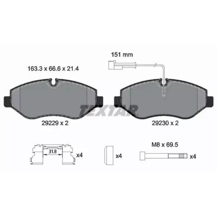Fékbetétek, TEXTAR, IVECO Daily III 06-/RVI Maxity-hez, 163.3x66.6x20.8mm