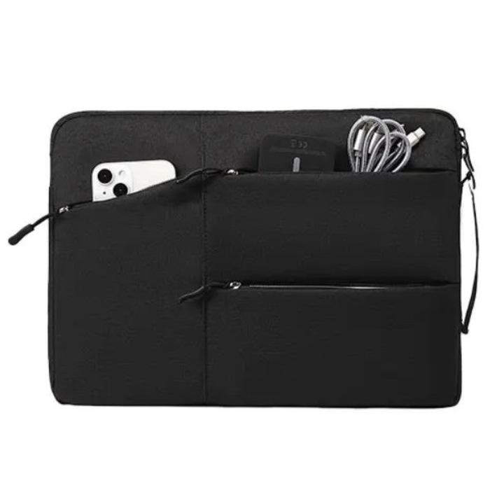 Husa laptop Slim, 13-14-15 inch compatibila cu MacBook Air, MacBook Pro, Marime Universala, captusita, 4 buzunare exterioare si maner pentru transport usor, 36.5 x 26.5 x 2.5 cm, Negru