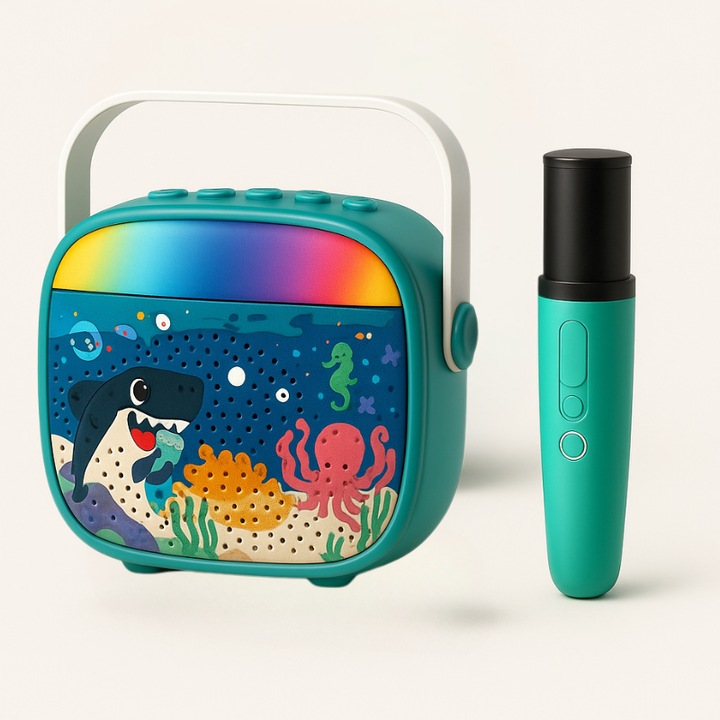 Ocean Ludiro gyermek karaoke szett vezeték nélküli mikrofonnal, Bluetooth-szal és interaktív színes fényekkel, 3 éves kortól