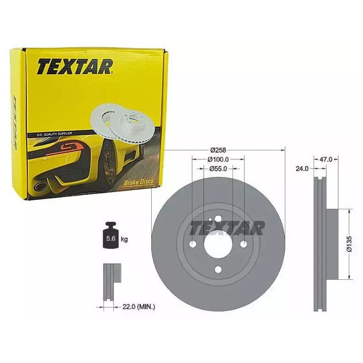 TEXTAR féktárcsa, 258x24mm, 4/5 lyuk, Mazda 323 98-hoz