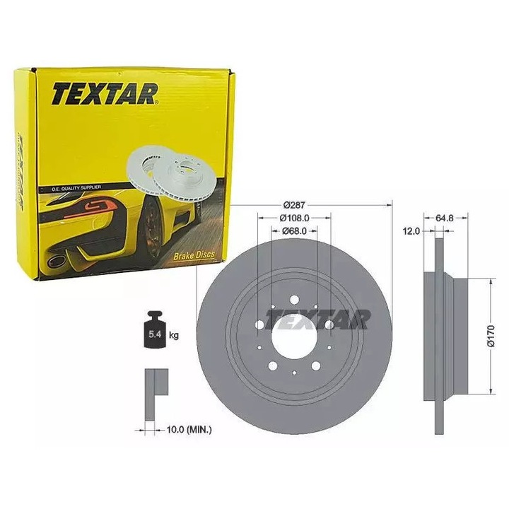 Disc frana TEXTAR pentru Volvo S60/S80/V, 287x64,8mm, 12mm grosime, set fara piatra de roata