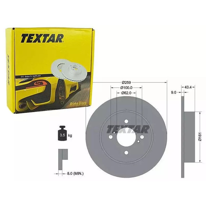 TEXTAR féktárcsa, 259x43,4mm, 9mm vastagság, 4/6 lyuk, kőmentes, SUZUKI SWIFT 1.2/1.3 DDIS 10- modellekhez
