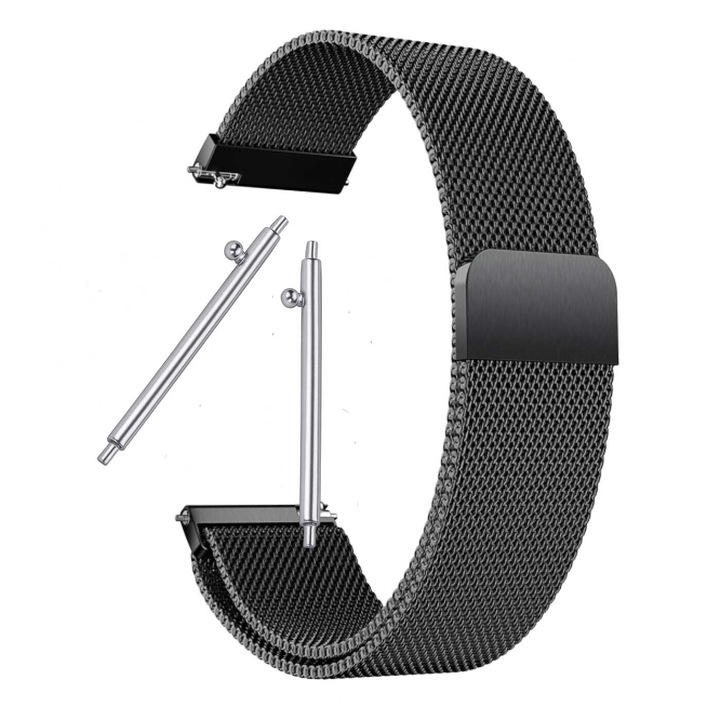 Curea pentru Smartwatch Samsung Galaxy Watch 6 44mm, Bratara pentru toate incheieturile, prindere sigura, Metal Mesh Negru