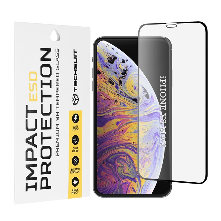 Techsuit fekete edzett üvegfólia iPhone XS Max és iPhone 11 Pro Max telefonokhoz