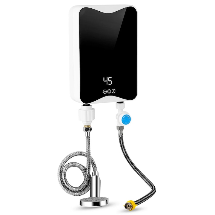 Încălzitor electric de apă montat pe perete, Compact, Rezistent la stropire pentru bucătărie și duș, 5500W