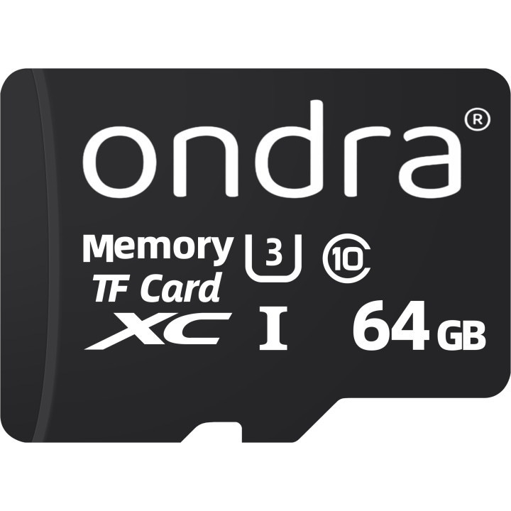 microSD карта памет 64GB Class 10 U3, ondra, скорост на четене 90MB/s, скорост на запис 10MB/s