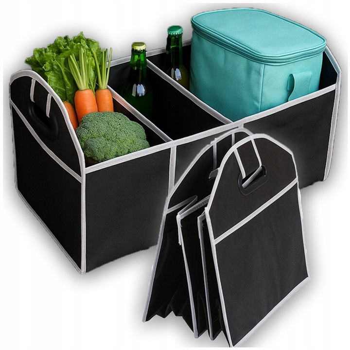 Organizator auto, 3 compartimente, negru cu alb, 53x33x33cm