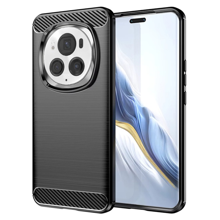 Husa Carbon pentru Honor Magic6 Pro, Silicon TPU Durabil, Protectie sporita, Rezistenta la socuri, Grip Anti-Alunecare, Neagra