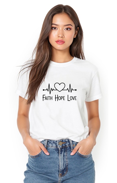 Tricou alb de dama din bumbac cu imprimeu tipografic minimalist, Lifestyle style