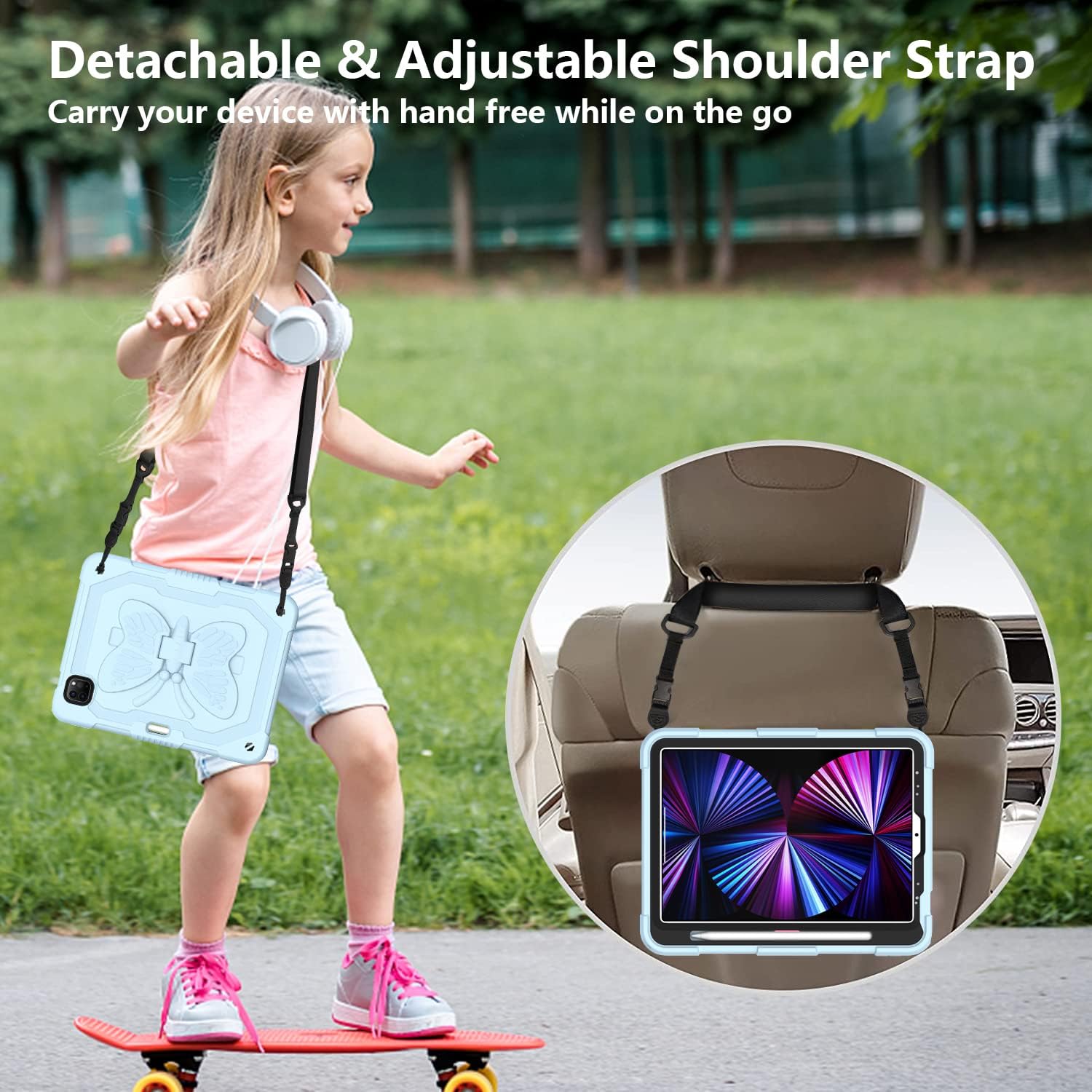 Husa premium Sigloo pentru Apple iPad Air 11, Air 5, Air 4, (11/10.9 Inch) – Protectie Completa, Suport Creion, Stand Fluture, Curea, Bleu