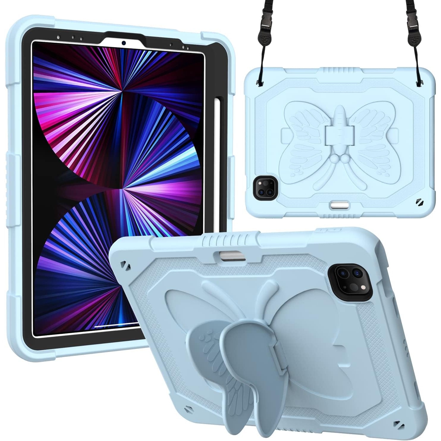 Husa premium Sigloo pentru Apple iPad Air 11, Air 5, Air 4, (11/10.9 Inch) – Protectie Completa, Suport Creion, Stand Fluture, Curea, Bleu