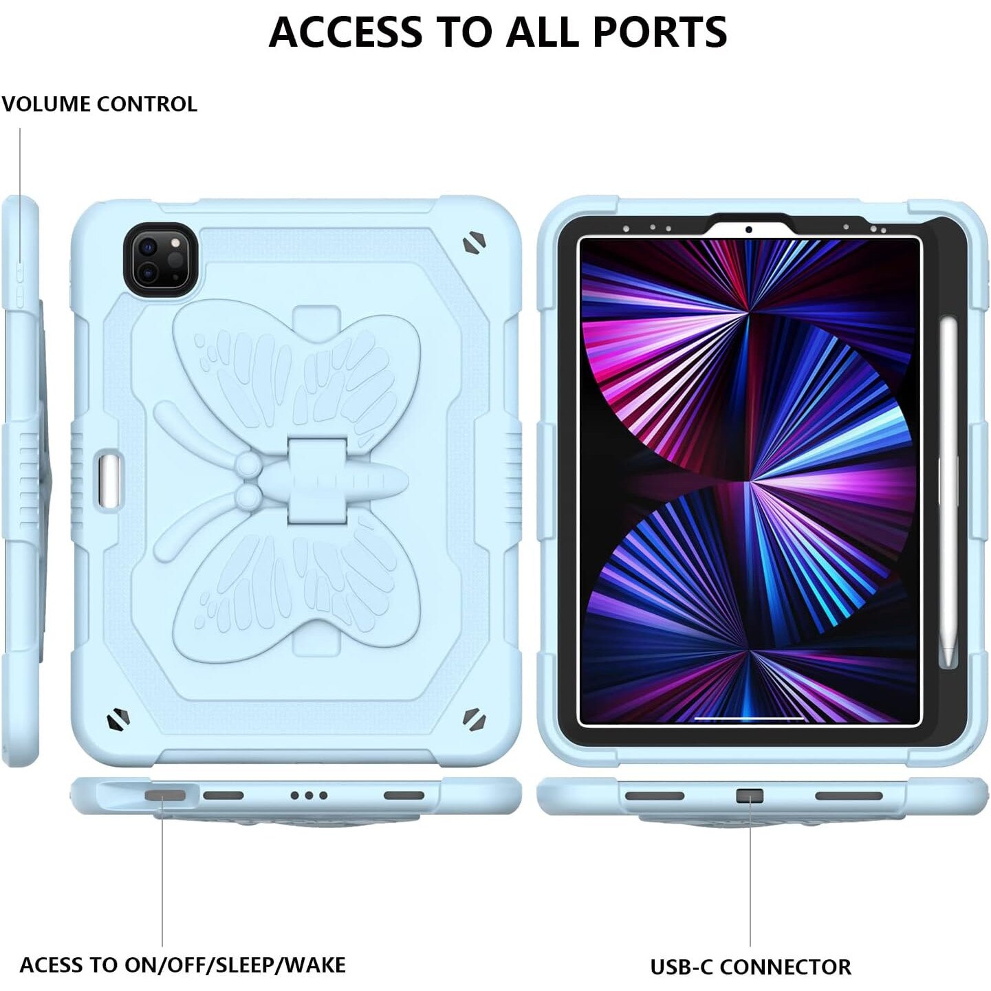 Husa premium Sigloo pentru Apple iPad Air 11, Air 5, Air 4, (11/10.9 Inch) – Protectie Completa, Suport Creion, Stand Fluture, Curea, Bleu