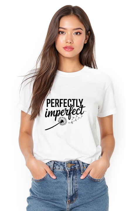 Tricou alb de dama din bumbac cu imprimeu graffiti colorat, Streetweadwqfr style, Alb