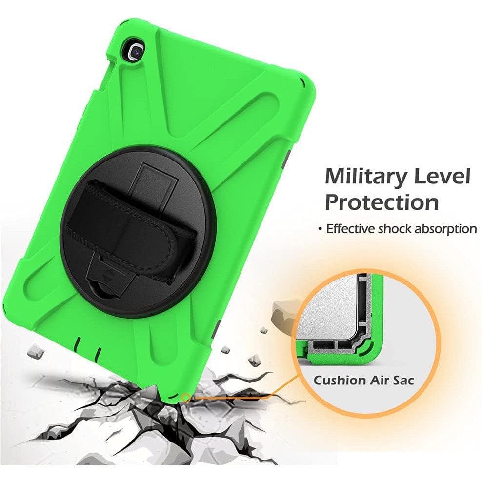 Husa Sigloo, pentru tableta Apple Ipad gen 9/8/7, 10.2 inch, Hybrid 3in1 Rugged Built-in Kickstand 360 ° Stand rotativ, curea de mana, Corner Shockproof, Verde Aprins
