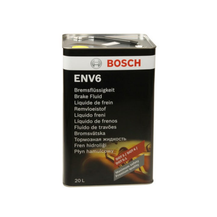 Спирачна течност BOSCH ENV6 20L, съвместим с DOT3, DOT4, DOT4HP, DOT4SUPER, DOT5.1