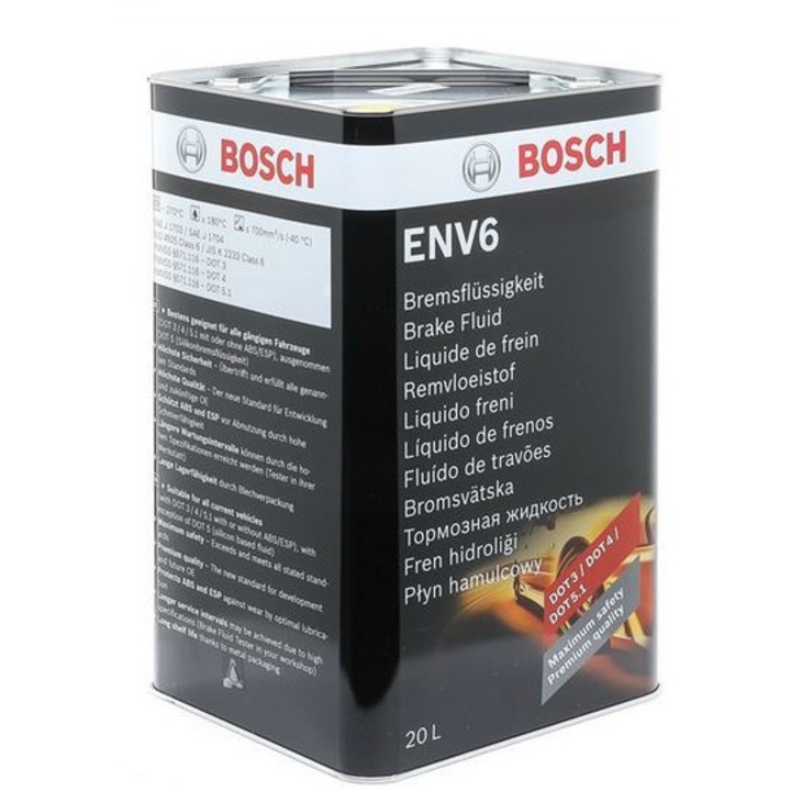 Lichid de frana BOSCH ENV6 20L, compatibil cu DOT3, DOT4, DOT4HP, DOT4SUPER, DOT5.1
