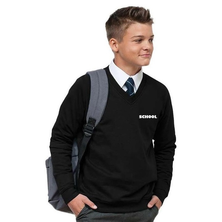 Bluza neagra, guler V, pentru uniforma scoala, FamousKids™