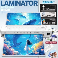 Set laminator A3/A4/A5/A6, Excitat®, Trimmer incorporat, 80-125 microni la rece si cald cu functie ABS anti blocare, zgomot scazut, incalzire rapida, control inteligent al temperaturii in functie de grosime, 115-145 °C, 355mm/min, 220-240V, Alb