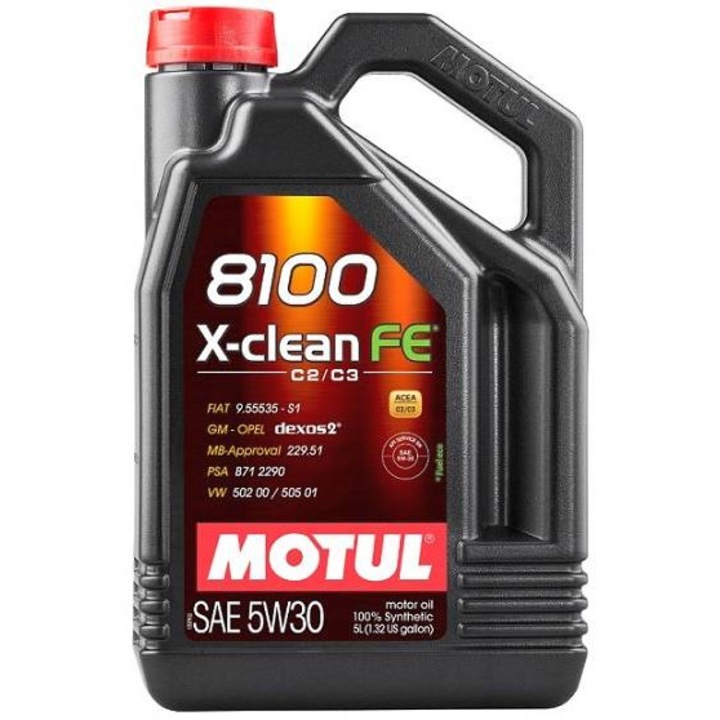 Ulei motor Motul 8100 X-Clean FE 5W-30 5L, sintetic, C2/C3, MB 229.52, PSA B71 2290, RN17