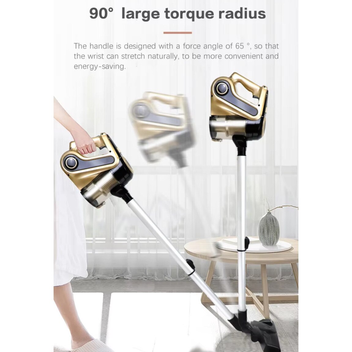 Aspirator, 600W, putere de aspirare 18000Pa, recipient de praf 600ml, filtre multiple, detasabil si lavabil, reducere a zgomotului bas, 103x9cm, auriu