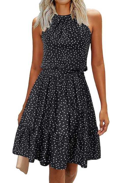 Rochie casual dama midi, negru buline, model 16, marimea L, Newshows